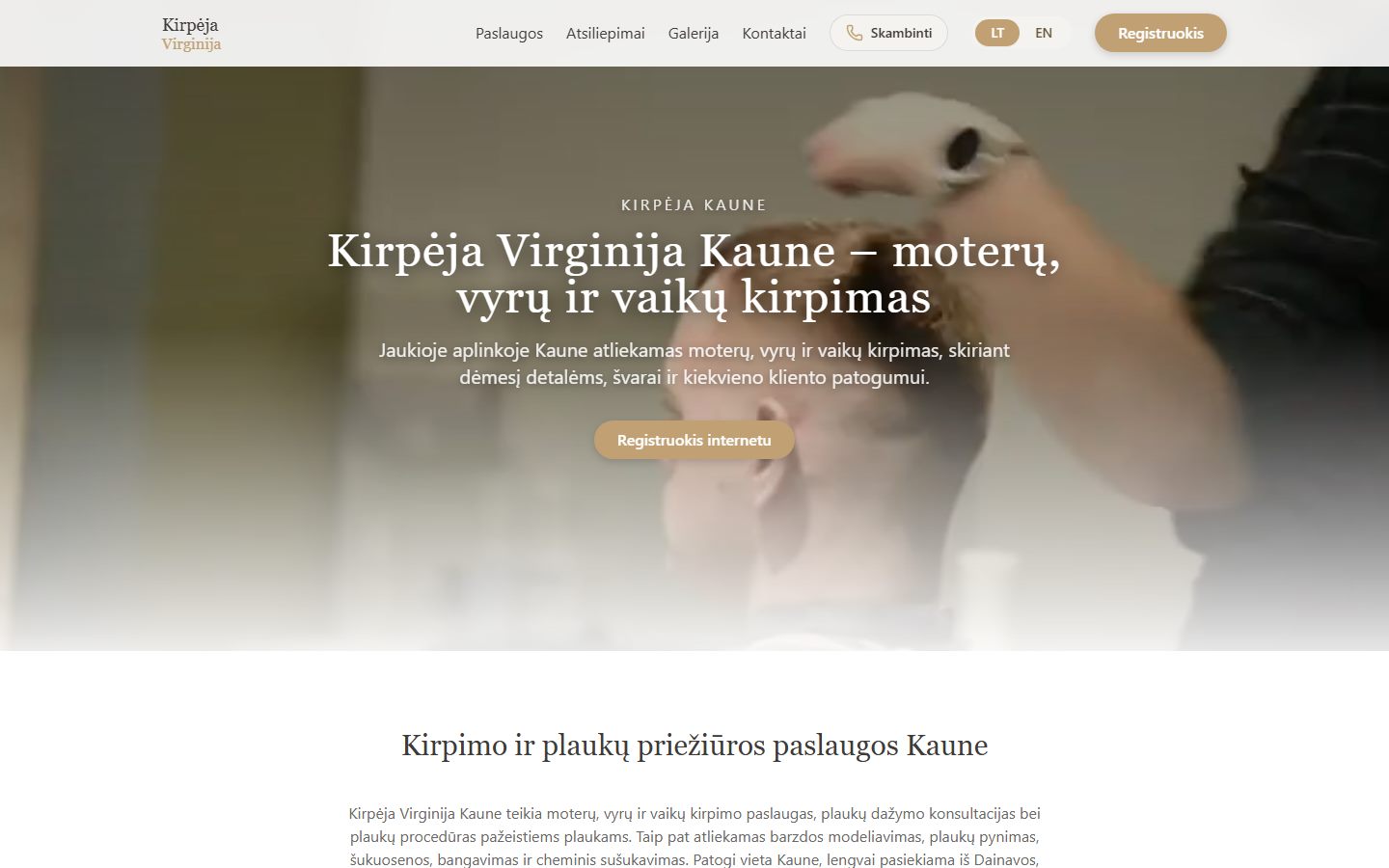 Kirpėja Virginija: Paslaugų verslo svetainė kirpėjai Kaune